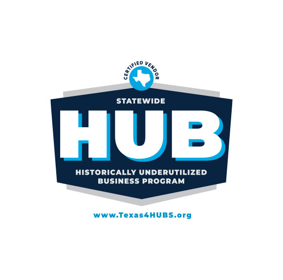 Texas HUB Program logo promoting certified vendors statewide. Visit Texas4HUBS.org